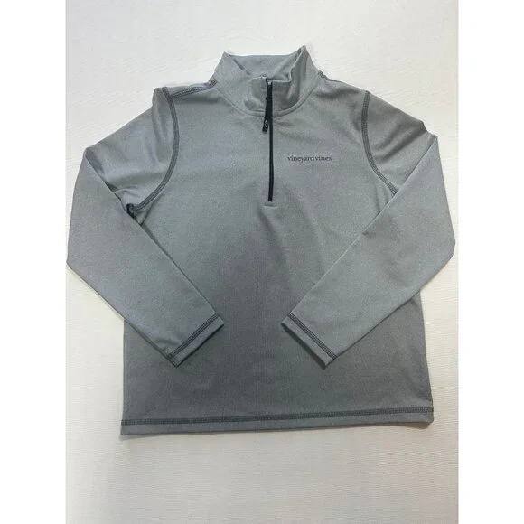 Vineyard Vines Boys Performance Sweater Size 7 Gray Quarter Zip Pull Over EC - Picture 1 of 5